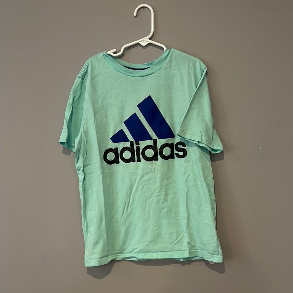 Adidas Mint Green Tee w/ Royal Blue Logo & Black Lettering